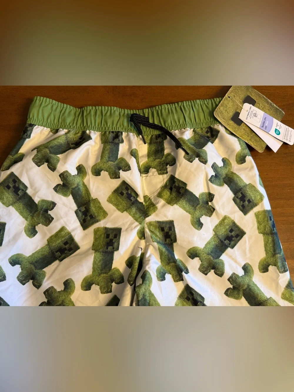 Boys' Minecraft Movie Art Swim Shorts - White/Green new with tags size large